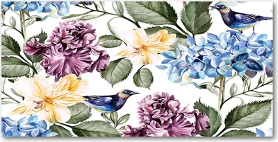 Produktbild von Tulup Glas-Bild -140x70- Wandkunst Dekorative Wand für Küche & Wohnzimmer - Blumen & Pflanzen - Blumen Vögel - Mehrfarbig