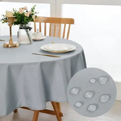 Produktbild von Wasserabweisendes Silbergrau Tischläufer rund 160cm, waschbarer Tischläufer für Wohnzimmer, Garten, Party, Hochzeit oder Haushalt