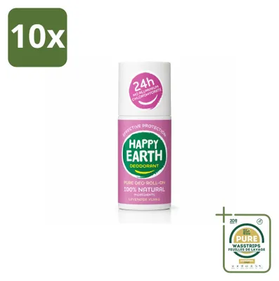 Immagine prodotto di 10 deodoranti roll-on "Happy Earth" profumati alla lavanda e all'ylang-ylang - 75 ml - confezione da 10 pezzi