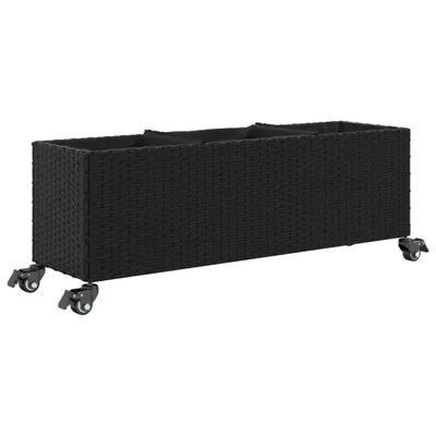 Produktbild von Hochbeet mit Rollen & 3 Fächern Schwarz 107x32x38cm Poly Rattan