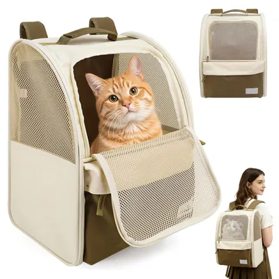 Haustierrucksack für kleine Hunde & Katzen, 2-8 kg, faltbar, 600D Oxford, beige