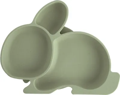 Image de Assiette en silicone pour enfants, divisée, lapin vert, 23x18,5x3,5 cm