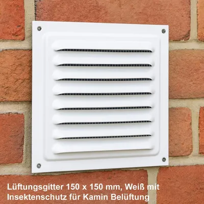 Produktbild von Lüftungsgitter 150 x 150 mm Abluftgitter für Kamin Belüftung Weiß mit Insektenschutzgitter Korrosionsbeständig Abluft/Zuluft Entlüftung Belüftung