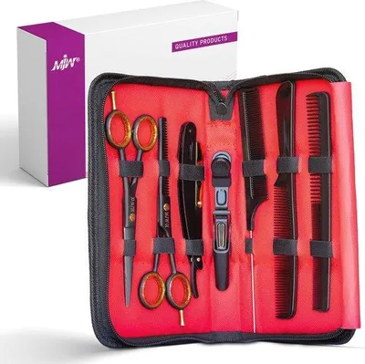 Productafbeelding van Haarknipschaarset met Verdunnen en Knipschaar - Professionele Haarkammenset, Haarclip en Scheermes voor Kappers