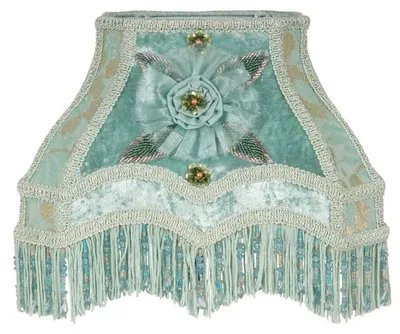 Image de Abat-jour victorien, rectangulaire, 22 cm - Turquoise - En tissu