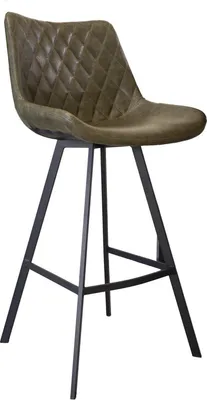 Image de Tabouret de bar - Vert - Avec dossier - Repose-pieds - Similicuir - Tabouret de cuisine - Design industriel