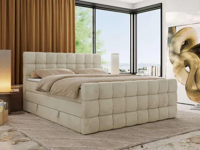 Produktbild von MKS MEBLE Boxspringbett mit Stauraum ALTIVO KING DUO 140x200 Bett mit Fußteil Multipocket-Matratze H4 Polsterbett für das Schlafzimmer - Beige Velvet