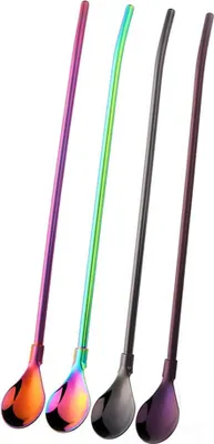 Produktbild von Do Buy Trinkhalme Löffel Edelstahl Strohhalme 4er Set