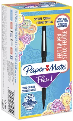 Obrázok produktu pre Papermate Flair, Stredná, Čierna, Guličkové zakončenie, Čierna, Kolo, atrament s vodným základom