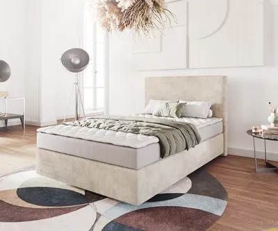 Produktbild von DELIFE Boxspringbett Dream-Well 120x200 cm Cord Beige mit Matratze und Topper