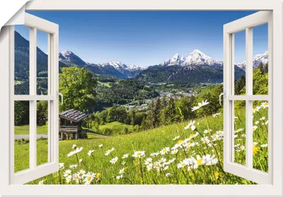 Produktbild von ARTland Poster Bayerischen Alpen, weißes Fenster Größe: 70x50 cm