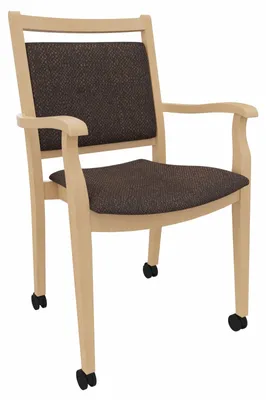 Produktbild von Pflegestuhl André mit Armlehnen und Rollen – Ideal für Senioren im Altenheim oder Zuhause – Massivholz stabil und Pflegeleicht.Stoffbezug:Stoff Kariba Schokobraun,Sitzhöhe:47cm