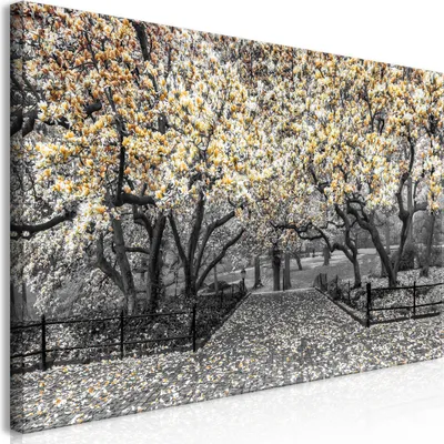 Produktbild von Wandbild Mega XXXL Bäume 250x125 cm Einteiliger XXL-Format Kunstdruck zur Selbstmontage Leinwandbilder moderne Bilder DIY Wanddekoration Wohnung Deko Blumen grau yellow gelb c-C-0244-ak-g