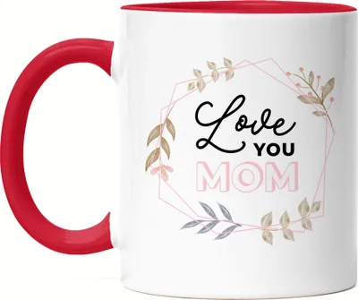 Produktbild von Tasse Rot Spruch Love You Mom Liebe Blumenmotiv Geschenkidee Muttertag Geburtstag