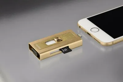 Produktbild von Hama MoveData, MicroSD (TransFlash), MicroSDHC, MicroSDXC, Gold, 480 Mbit/s, USB 2.0/Lightning, 70 mm, 30 mm
