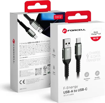 Image de FORCELL F-ENERGY C256 Câble USB A vers type C QC4.0 3A 66W Cafule 0,5 m noir