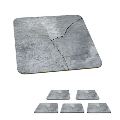 Obrázok produktu pre KitchenYeah® Podložky pod sklo Štvorcová sada 6 betónových - sivá - prasklina 10x10 cm Podložky pod poháre - Podložky pod nápoje - Ochrana stolovej dosky - Podložky pod poháre Stolové barové sklo
