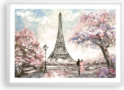 Produktbild von Gerahmtes Poster - Weißer Rahmen - Bäume Eiffle Paar Frankreich - 70x50 cm - Wand Bild - Wanddeko - Wandbilder - Wandposter - Bilderrahmen - Bilder - Kunstdruck - Wandbild - P2WAA70x50-3147
