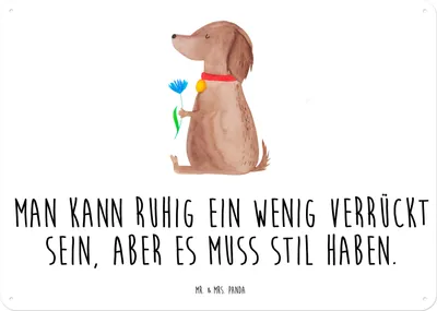 Produktbild von Mr. & Mrs. Panda tafel Hund Blume DIN A4 - Weiß - Geschenk, Blechschild, Haha, Schild, Stil, Sprüche, Wandbild, Retro, Süß, Metallbild, Hunde