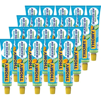 Zdjęcie produktu dla Thomy Delikatess musztarda średnio ostra pikantna tubka 100ml opakowanie 20 sztuk
