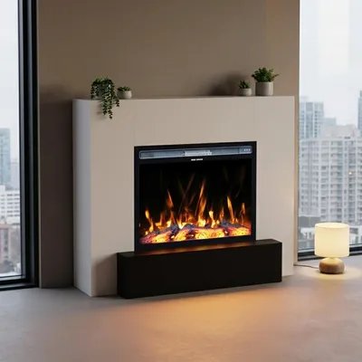 Produktbild von Garlivo Elektrokamin 'MILANO Weiss' | LED Standkamin in weiss mit Heizung (1500 W) | HxBxT: 92x110x36cm