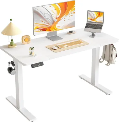 Obrázek produktu pro Elektrický psací stůl – Nastavitelný pracovní stůl – Ergonomické pracovní prostředí – Technologie proti kolizi – 120 x 60 cm – Bílá barva