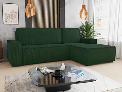 Produktbild von Ecksofa Totti L mit Schlaffunktion und Bettkasten - Cord Stoff - L-Form Couch, Polstersofa, Schlafsofa, Sofagarnitur (Grün (Poso 014) Seite: Rechts)