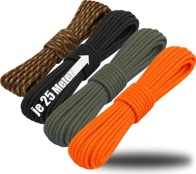 Produktbild von COM-FOUR® 4x Paracord Schnur Ø 4 mm, 100 m - Seil mit 7 Kern Strängen für Boot, Camping, Outdoor - Nylonseil mit 250 Kg Tragkraft - Zeltseil, Abspannseil, Allzweckseil