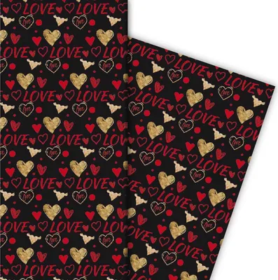 Produktbild von Romantisches Liebes Geschenkpapier mit Herzen, schwarz, rot - G4834, 32 x 48cm
