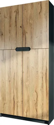 Produktbild von Vladon Büroschrank Logan V1,  Germany, Aktenschrank mit 5 Fächern und 4 Türen, Schwarz matt/Eiche Natur (82 x 185 x 37 cm)