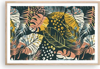 Produktbild von Gerahmtes Poster - Rahmen in heller Eiche - Blätter modern bunt - 91,5x61 cm - Wand Bild - Wanddeko - Wandbilder - Kunstposter - Wandposter - Bilderrahmen - Bilder - Kunstdruck - P2NAA91x61-4630