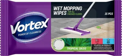 Zdjęcie produktu dla Chusteczki czyszczące do podłóg, tropikalna oaza, nawilżane, 15 szt., VORTEX WMW1518TROPVORTEX