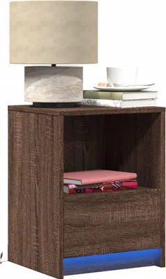 Image de vidaXL Table de nuit avec lampes LED brun imitation chêne Matériau dérivé du bois