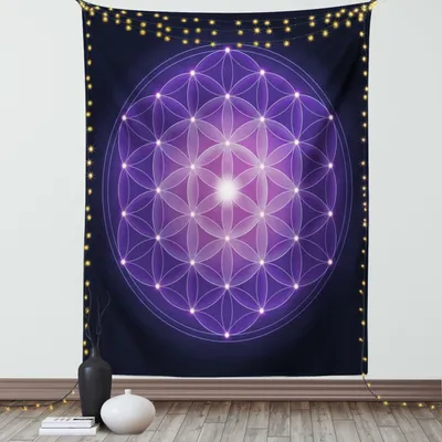 Immagine prodotto di ABAKUHAUS Arazzo blu scuro,  Fiore simmetrico con stelle Simbolo Sacra geometria antica, Soggiorno Camera da letto Arazzo in raso setoso, 150 x 200 cm, Blu scuro Viola