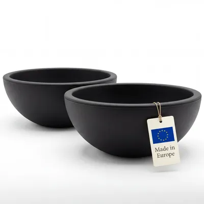Produktbild von BigDean 2er Set Pflanzschale rund 39 cm anthrazit – Blumenkübel aus recyceltem Kunststoff – Pflanzschale/Übertopf für Garten, Terrasse & Balkon