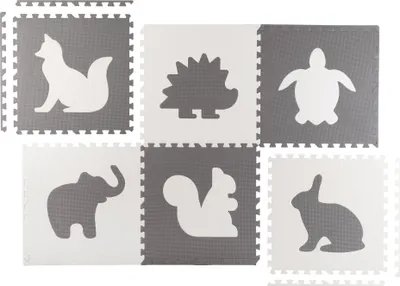 Obrázok produktu pre Veľká penová podložka, puzzle, biele a sivé zvieratá 6 ks