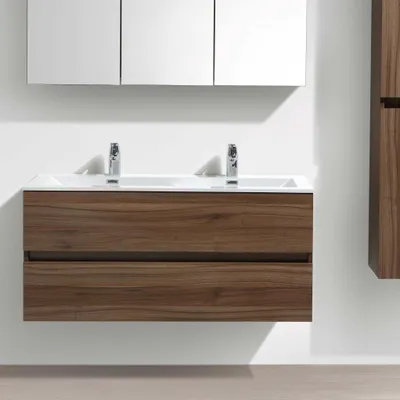 Produktbild von Doppelwaschtisch + Unterschrank 120 cm montiert Nussbaum SIENA