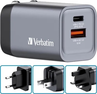 Produktbild von Verbatim GNC-35 GaN Charger 34W 1xUSB-C PD, 1xUSB-A QC 3.0 32200