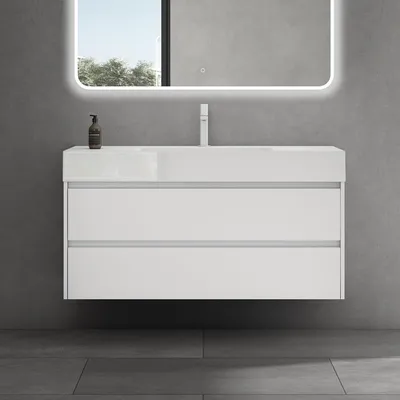 Produktbild von doporro Design Waschplatz 120x48x63cm inkl. Waschbecken Badmöbel-Set Matt Weiß Waschbecken-Unterschrank Wandmontage Deep