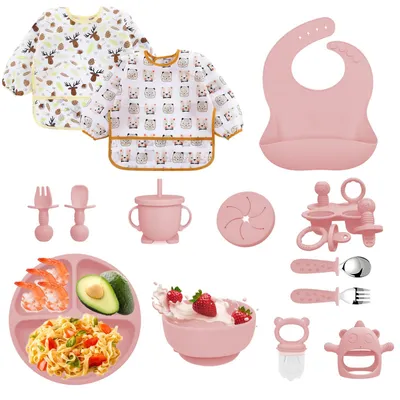 Produktbild von Babyteller-Set, 14-teilig – Rutschfestes Silikon-Geschirr mit Saugnapf