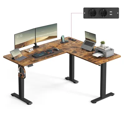 Produktbild von VASAGLE Höhenverstellbarer Schreibtisch elektrisch, L-förm, 160 cm, mit Ladestation, Memory-Funktion