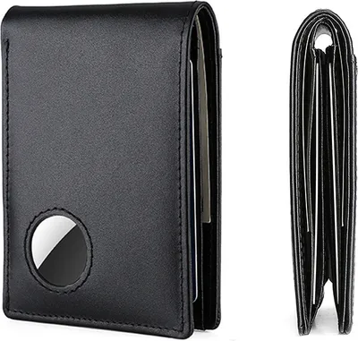 Produktbild von INF Schlankes RFID-blockierendes Portemonnaie mit AirTag-Halter - Herren Leder-Bifold-Portemonnaie Schwarz