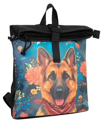 Produktbild von New Rebels Rolltop Cityrucksack Los Angeles – Stylischer Rolltop Rucksack mit Schäferhund-Design, Wasserabweisend & Praktisch