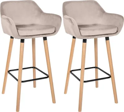 Produktbild von Barhocker, Samthocker, hoher Sitzkomfort - Modern - Buchenholz | Farbe: Creme