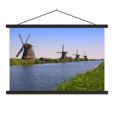 Produktbild von MuchoWow® Textilposter Niederlande - Mühle - Wasser 90x60 cm mit schwarzem Rahmen - Aufhängungssatz