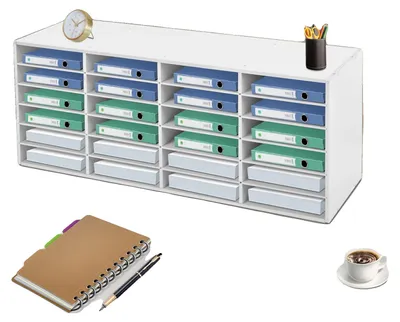 Obrázek produktu pro Organizér na soubory na stůl, 24 přihrádek, nastavitelný design, BÍLÝ