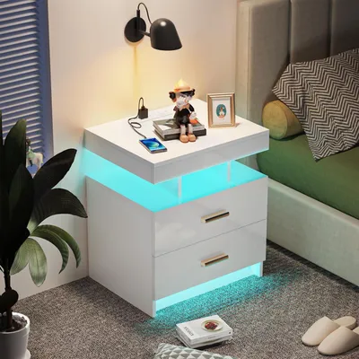 Immagine prodotto di Comodino lucido con 2 cassetti, dimensioni 50x40x58 cm, colore bianco