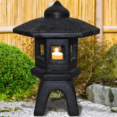 Produktbild von Stonox Gartenlampe Aniray Steinguss japanischer Stil 46x46x67 cm