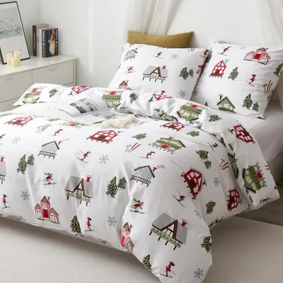 Produktbild von Elegante Bettwäsche 140x200 cm aus Baumwollsatin mit Skimotiv, 2-teiliges Set