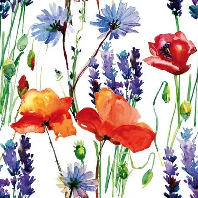 Produktbild von Servietten Papier 33x33cm 3-lagig Mohnblumen & Kornblumen 20 Stück